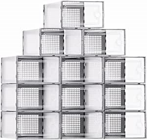 Shoe Storage, 12 Pack, shoe Boxes Clear Plastic Stackable, 13” x 9” x 5.5” Shoe Organizer for Closets, Easy to Assemble, Sturdy, Front Opening, Clear Shoe Containers