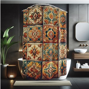 Spanish Tile Shower Curtain: Bohemian Bathroom Decor - Etsy