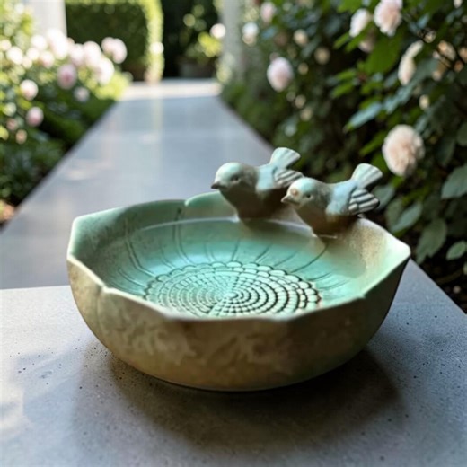 Ceramic Bird Bath With Twin Birds, Vintage Style Garden Water Bowl, Outdoor Patio Yard Lawn Decor Accent, Cottage Backyard Feature - Etsy