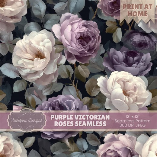 Purple Victorian Roses Seamless Pattern | Vintage Floral Digital Paper for Fabric, Scrapbooking, POD, Stationery & Elegant Crafts - Etsy