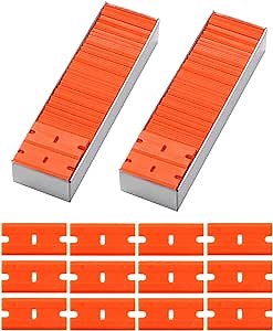 FOSHIO Plastic Razor Blades 200PCS Double Edged 1.5 Inch Suit for Razor Blade Scraper, Plastic Scraper for Remove Decals Stickers Adhesive Label and Glass Clean, Orange