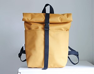 Yellow Roll Top Backpack for Travel, Waterproof Laptop Bag - Etsy