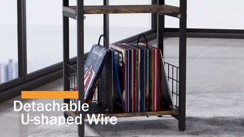 Record Player Stand, 3 Tier Side End Table with Vinyl Record Storage Basket, Turntable up to 100 Albums Record Shelf Display Holder Cabinet for Living Room, Bedroom, Office, Black