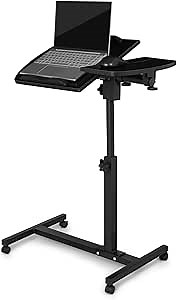 MoNiBloom Mobile Standing Desk, Tilting, Portable Height Adjustable Sit Stand Work Table Overbed Laptop Table Computer Cart with Wheels for Bed Couch Office, Black