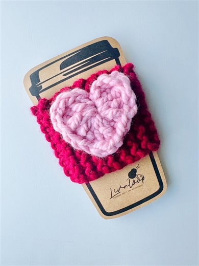 Chunky Knit Cup Cozy With Heart | Handmade Valentine Gift | Galentines Gift for Besties | Reusable Coffee Cup Sleeve | Eco Friendly Gift - Etsy