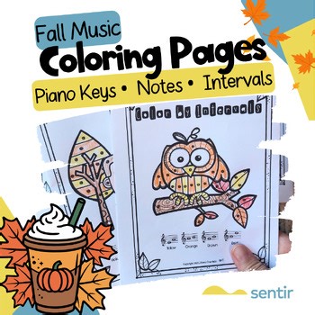 Fall Music Coloring Pages – Piano Keys, Note Names & Intervals Activities