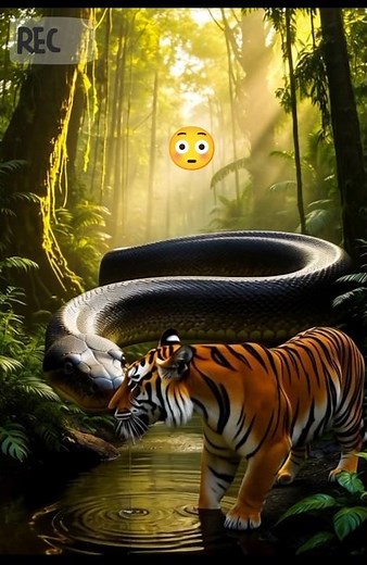 anaconda trying to eat tiger 😂