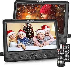 WONNIE 10.5" Two DVD Players Dual Screen for Car Portable CD Player, Play a Same or Two Different Movies with Two Mounting Brackets, 5-Hour Rechargeable Battery, Support USB/SD Card Reader