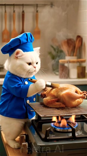 Chef Cat Cooking Chicken… But a Naughty Dog Stole It! 😱🐱🐶