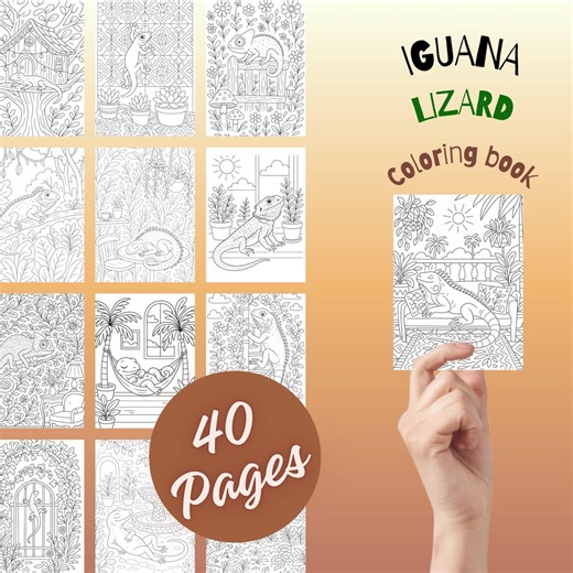 Cozy Iguanas & Lizards Coloring Book Printable PDF – 40 Whimsical Reptile Pages for Relaxing Creative Fun - Etsy
