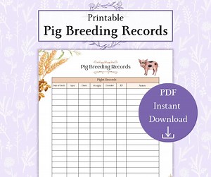 Pig Breeding Records Printable PDF | Pig Record Keeping | Pig Chart | Livestock Records | Pig Log Book Sheet - Etsy