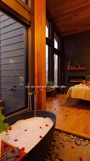 A cabin built for unforgettable moments. Cozy fires, movie nights, and a little romance in the air. From the glow of the fire pit to rose petals and a warm bath, every detail sets the mood for the perfect getaway. 🌹💫 Who would you bring here? ❤️ 🎥: @mariahnoblitt #RomanticGetaway #CabinNights #OnTheRocksCabin #cabinvibes #uniqueairbnb #weekendgetaway #airbnbexperience #cabingetaway #natureretreat #romanticcabin | Starlight Retreats