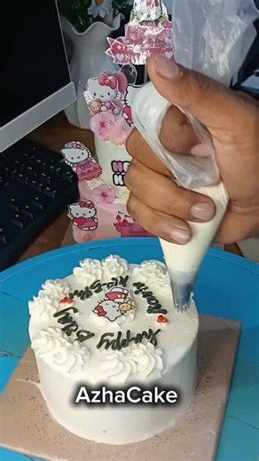 tutorial dekorasi cake hello Kitty mini🤗#cake #cakecantik #cakedecorating #shorts