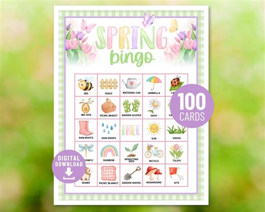 Spring Bingo, 100 Cards Spring Printable Bingo Game, Digital Download, Easter Party Activity Adults Seniors Kids | B0015 - Digital File Only - Etsy