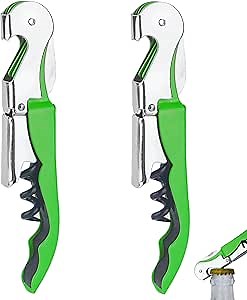 Corkscrew for Wine Bottles, Manual Double Hinged Waiter Opener, Seahorse Corkscrews with Foil Cutter, Wine Key for Servers, Professional Wine Openers (2 PCS, Green)