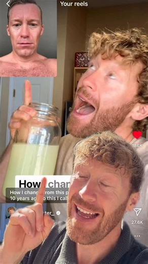Is it possible to age backwards? I’m saying YES. Sure, the “before” picture is from 10 years ago with bad lighting, a questionable angle, and zero beard game. But if you look closer, you’ll see what I mean. I literally clawed my way back into life after a stroke, fatty liver, depression, brain fog, thyroid issues, hair loss, acne—you name it. And I got here with this simple MM GLOW Routine: Morning Routine GLOW-UP ✨ Start your day like this: Drink 16-32 oz of lemon, lime, or ginger-infused water