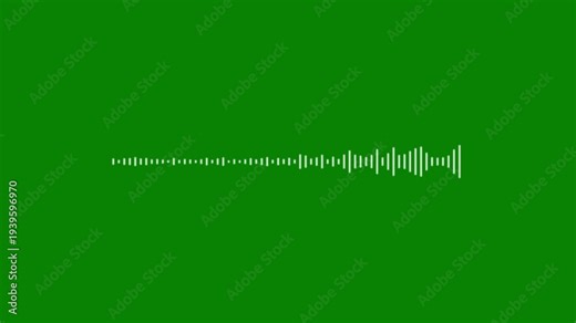 Audio waveform spectrum animation, white sound wave visualizer on green screen background, music equalizer frequency line meter, podcast voice recording soundwaves overlay, audio rhythm effect 4k