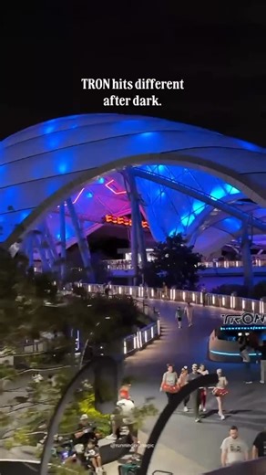 Jennifer | Travel Advisor on Instagram: "TRON at night in the Magic Kingdom is a vibe. ✨ Fun Fact: the glowing canopy is fully programmable to pulse with the ride’s soundtrack. It’s such an immersive experience."