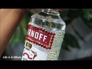 DIY RHINESTONE GLAM BIRTHDAY GLAM BOTTLE- HOW TO BLING A LIQUOR BOTTLE TUTORIAL- BEGINNER FRIENDLY