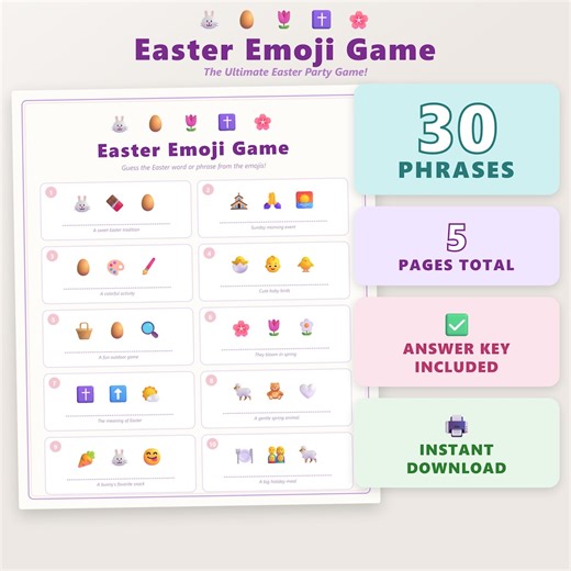 Easter Emoji Guessing Game, Printable Party Activity (instant Download PDF) - Etsy