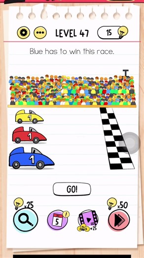 Brain Test Level 47 Answer | Blue has to win this race