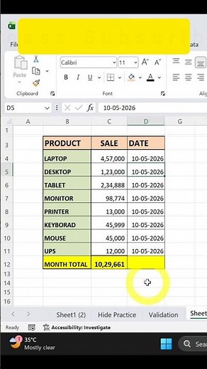 CTRL + ; Magic 😳 Excel Today Date Shortcut! #excel #shorts