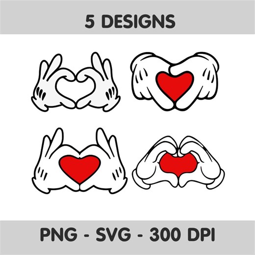 Mickey Mouse Heart Hands Svg Png | Mickey Mouse Love Hands Cricut Sublimation Designs - Etsy