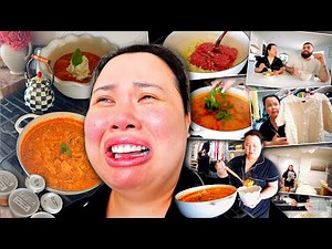 VLOG: crying + cooking lasagna soup for the first time, nighttime routine, hair mask, office tidy! 🧺