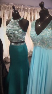 Some of our beautiful sparkly prom dresses in turquoise, aqua, emerald, black and navy, as featured in this weeks window display xxx #prom2018 #sparkle #promqueen | The Bridal Lounge