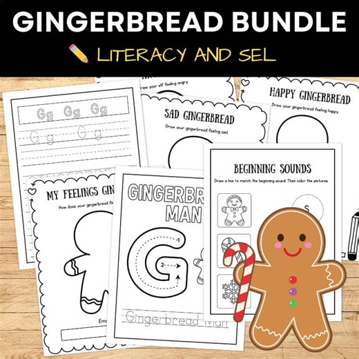 Gingerbread Literacy SEL Bundle PreK-K Activities