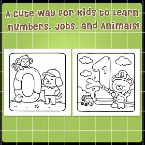 Kawaii Numbers Coloring Pages: Animals & Jobs - Printable Activity (PDF) - Etsy Australia