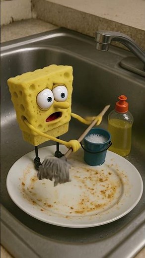 Spongebob Cleaning a Plate — Funny AI Scene
