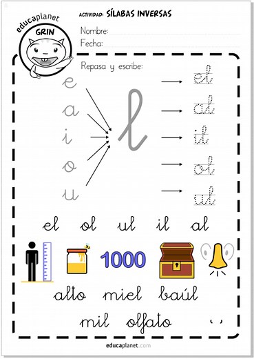 EJERCICIOS DE SÍLABAS INVERSAS INFANTIL GRATIS PARA IMPRIMIR - EDUCAPLANET APPS