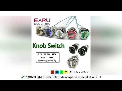 19/22MM Self-return Momentary Self-locking Fixation Waterproof DPDT Metal Selector Knob Rotary Switc