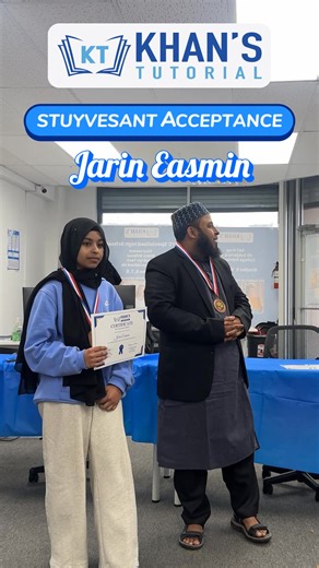 🎓🌟 Hard work, support, and community make all the difference. Meet Jarin Easmin, one of our outstanding SHSAT scholars who earned admission to Stuyvesant High School — a remarkable accomplishment at one of NYC’s most competitive specialized high schools. Jarin gives heartfelt thanks to his parents for always standing by her side and guiding her through every step of the process. 🙏💛 She also shares her gratitude with the staff and teachers at Khan’s Tutorial for making her SHSAT journey smoot