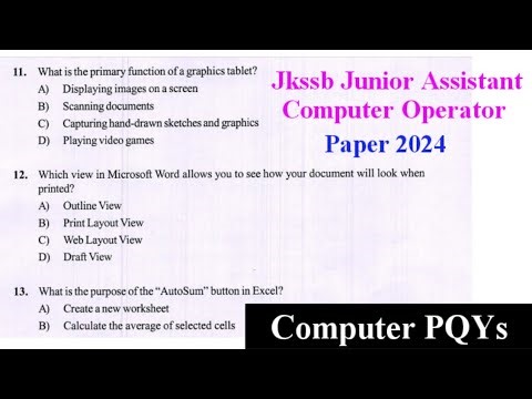 JKSSB Junior Assistant Cum Computer Operator Paper 2024 | Computer PYQs #Jkssb ‪@letslearnwithtahir‬