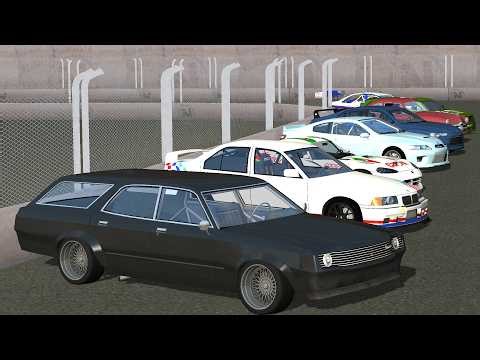 Rigs of Rods, My FD Cars Vs. Parking Lot Derby Racetrack