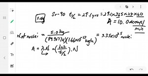 SOLVED:A small building has become accidentally contaminated with radioactivity. The longest-lived material in the building is strontium-90. (38^90 Sr  has an atomic mass  89.9077 u, and its half-life is 29.1 yr. It is particularly dangerous because it substitutes for calcium in bones.) Assume the building initially contained 5.00 kg of this substance uniformly distributed throughout the building and the safe level is defined as less than 10.0 decays/min (which is small compared with background 