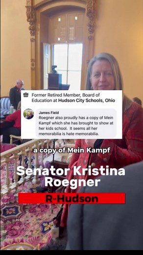 Ohio State Senator Kristina Roegner (R-Hudson) discusses her “artifact from Africa” displayed on her home’s mantle, as well as credible accusations that she “proudly” owns an antique version of Hitler’s “Mein Kampf.” Roegner is currently seeking the Republican nomination for State Treasurer. #ohio #ohiogram #ohiocheck