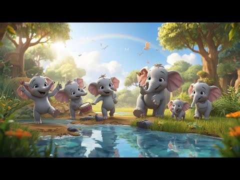 Five Baby Elephants in the Jungle 🐘 | Cute Cartoon Story for Kids | Fun Learning Poem