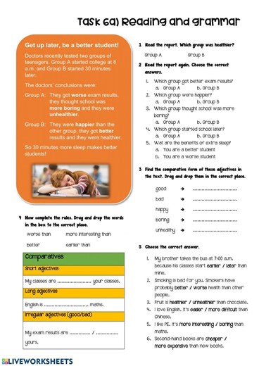 Comparative adjectives reading worksheet