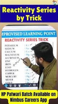 Reactivity Series by Trick | HP Patwari Batch Classes #science #hppatwari #hpexams