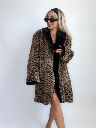 Vintage Leopard Print Faux Fur Coat – 90s Animal Print Winter Jacket Overcoat Medium Large - Etsy