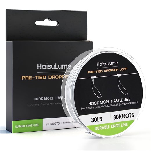 30LB Pre-Tied Dropper Loop Knots Fishing Line, 80 Knots Monofilament Leader with 5.5" Loop Diameter & 18" Spacing, Saltwater & Freshwater Fishing Knots Line for Sea Bass, Snapper, Cod (30LB)