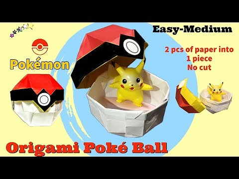 How to make Pokemon origami Poke Ball paper fold.Gift box with linked lid.Easy-Med 15-minute crafts.