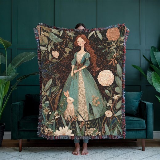 Fairytale Rabbit Blanket, Storybook Victorian Woven Tapestry, Bunny Blanket Cottagecore Decor Botanical Rabbit Lover Gift Hare Blanket - Etsy Israel