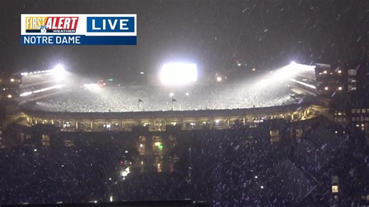 Check out the snow falling over Notre Dame Stadium Saturday evening with our First Alert camera. | Meteorologist Andrew Whitmyer