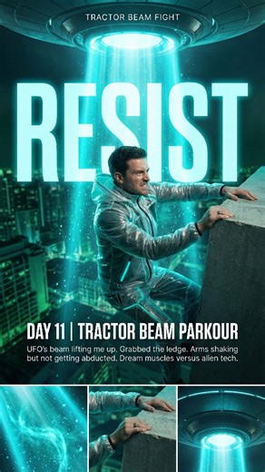 Kai Vex | Liminal Dream Architecture POV on Instagram: "Tractor beam trying to lift me up 🛸 Grabbed the ledge. Arms shaking 💪 Not getting abducted today... Ever fought against something impossible in a dream and won? Tell me how 👇 - #luciddreaming #dreamcore #tractorbeam #alieninvasion #struggle"