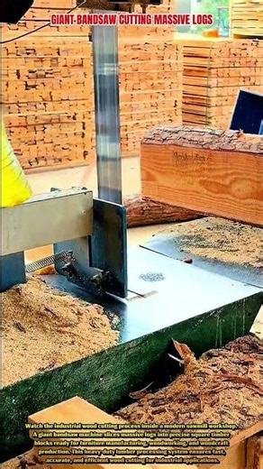 Industrial Wood Sawmill Process | Giant Bandsaw Cutting Logs Into Square Timber Blocks