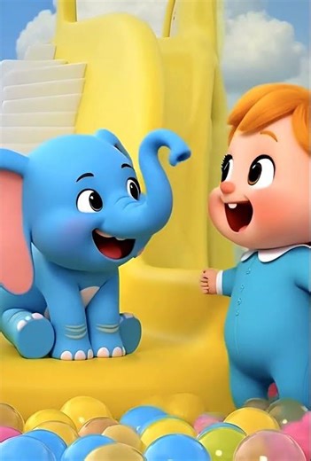 baby & elephant enjoy the slides #kids #cartoon